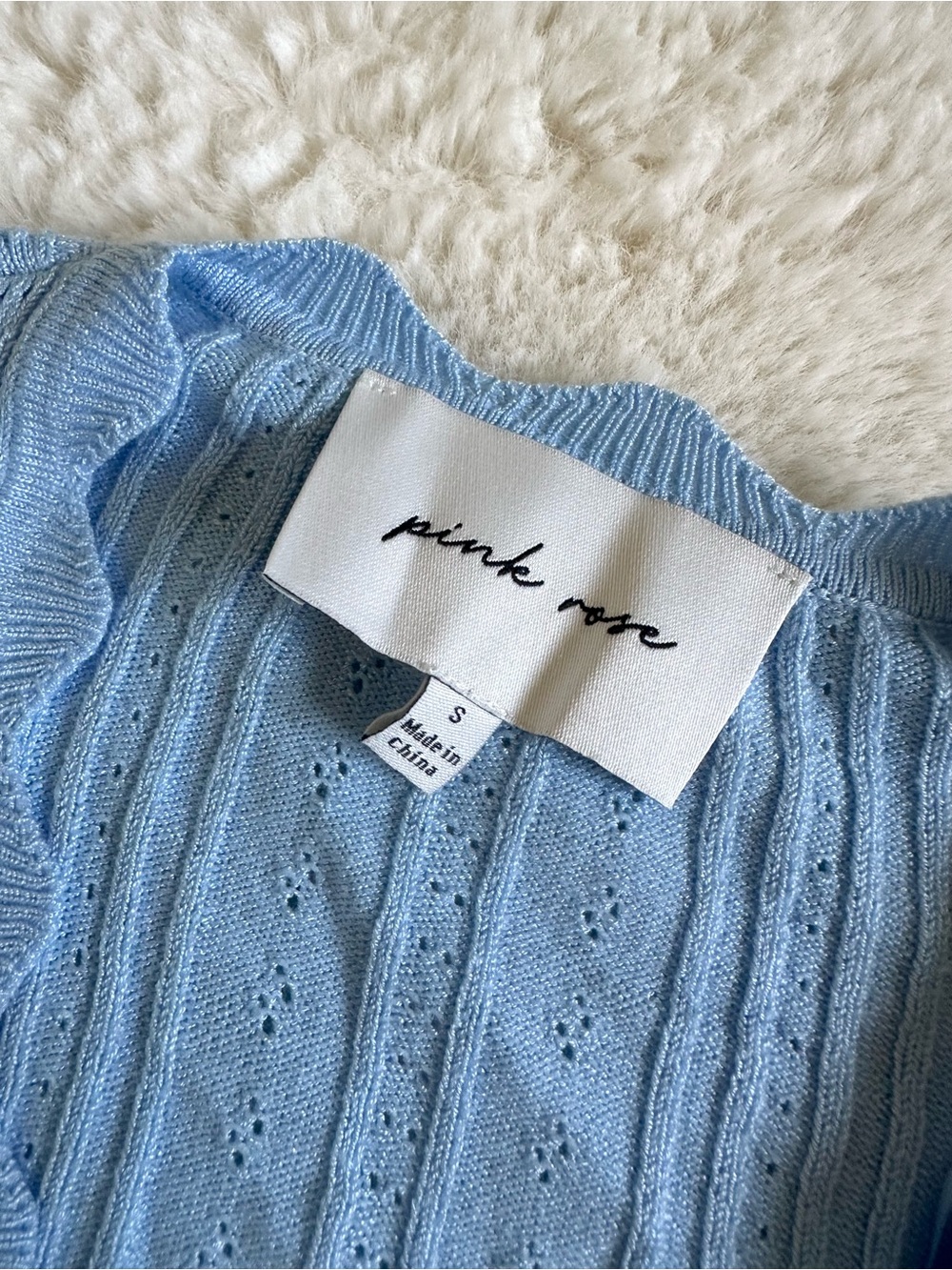 Pink Rose Light Blue Knit Pointelle Tank, Cardigan & Pants Set S - Picture 15 of 16